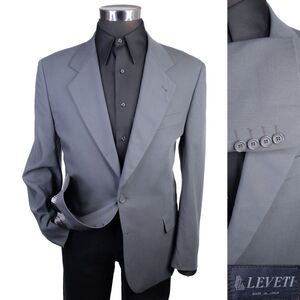 Leveti Sport Coat Blazer Sz 38S Gray Two Button Wool Casual Jacket Italy Made
